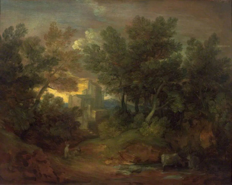 Paisagem arborizada com edifício - Thomas Gainsborough