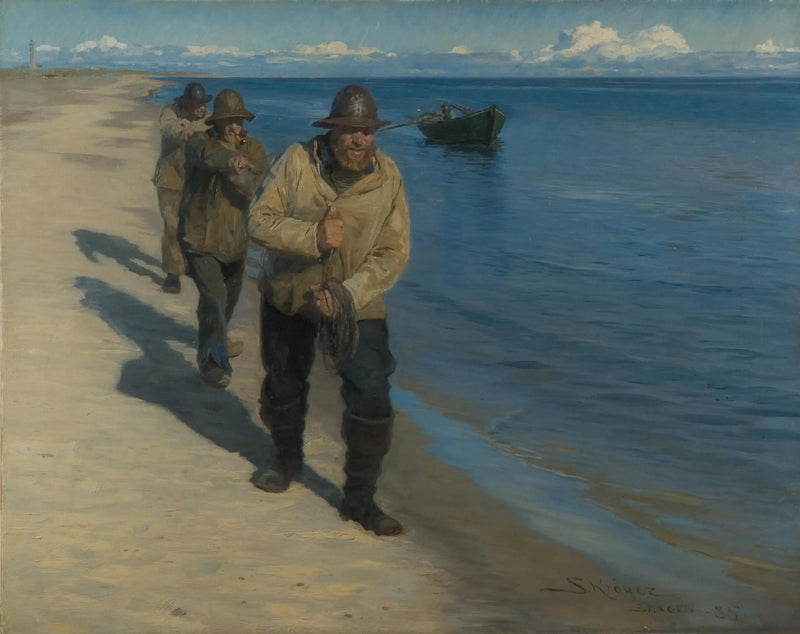 Três pescadores puxando um barco. - Peder Severin Krøyer