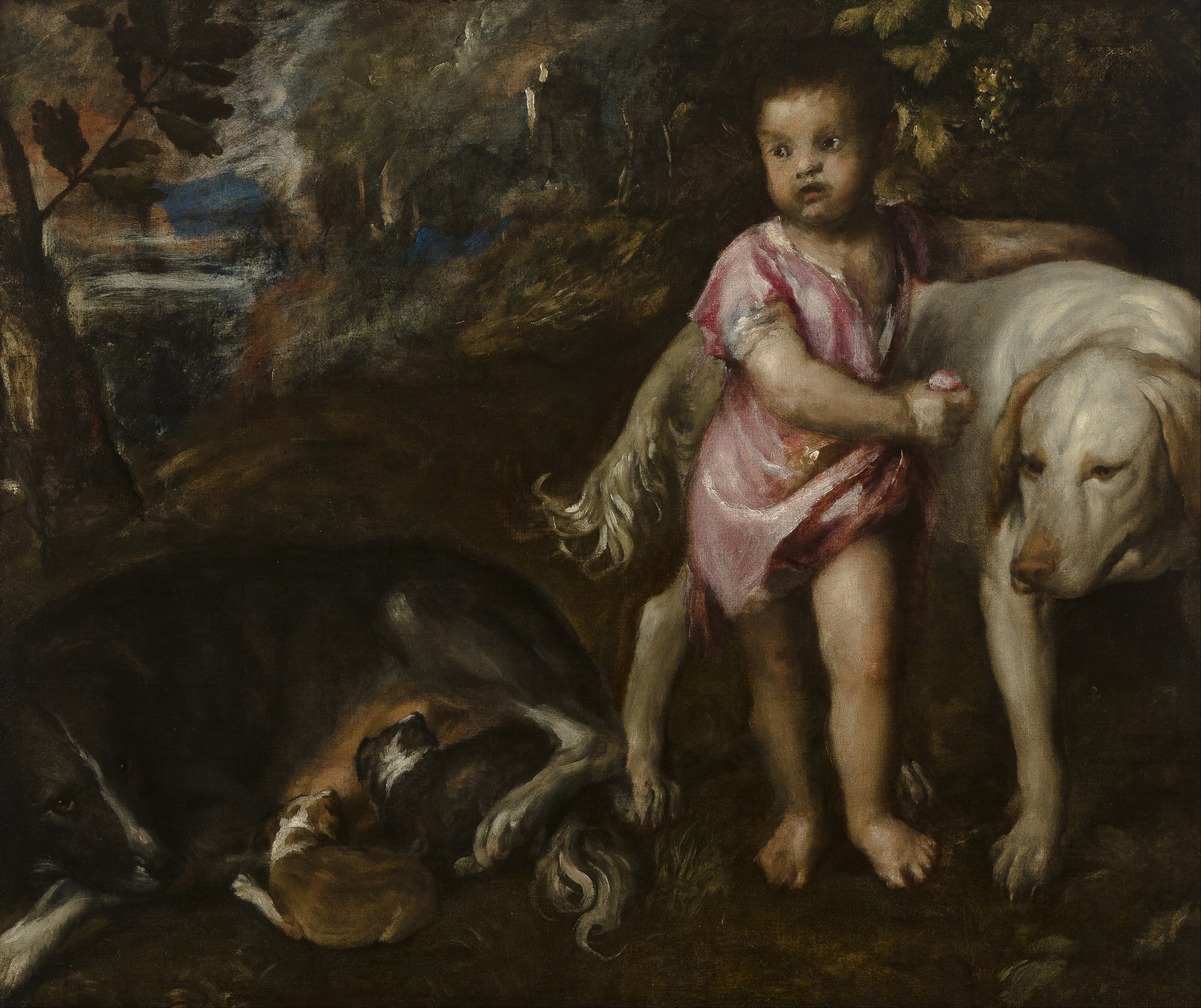 Garçon avec des chiens dans un paysage - Titian
