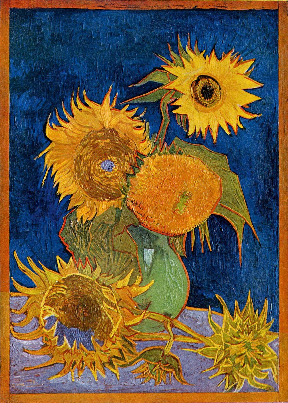 🌻 Girassóis (fundo azul royal) – Vincent van Gogh (1888)