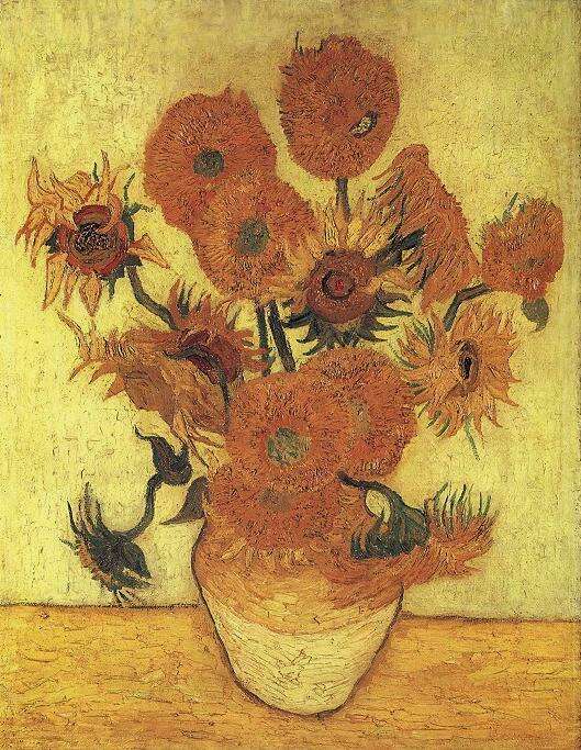 🌻 Girassóis (fundo verde-amarelo) – Vincent van Gogh (1889, réplica da quarta versão)