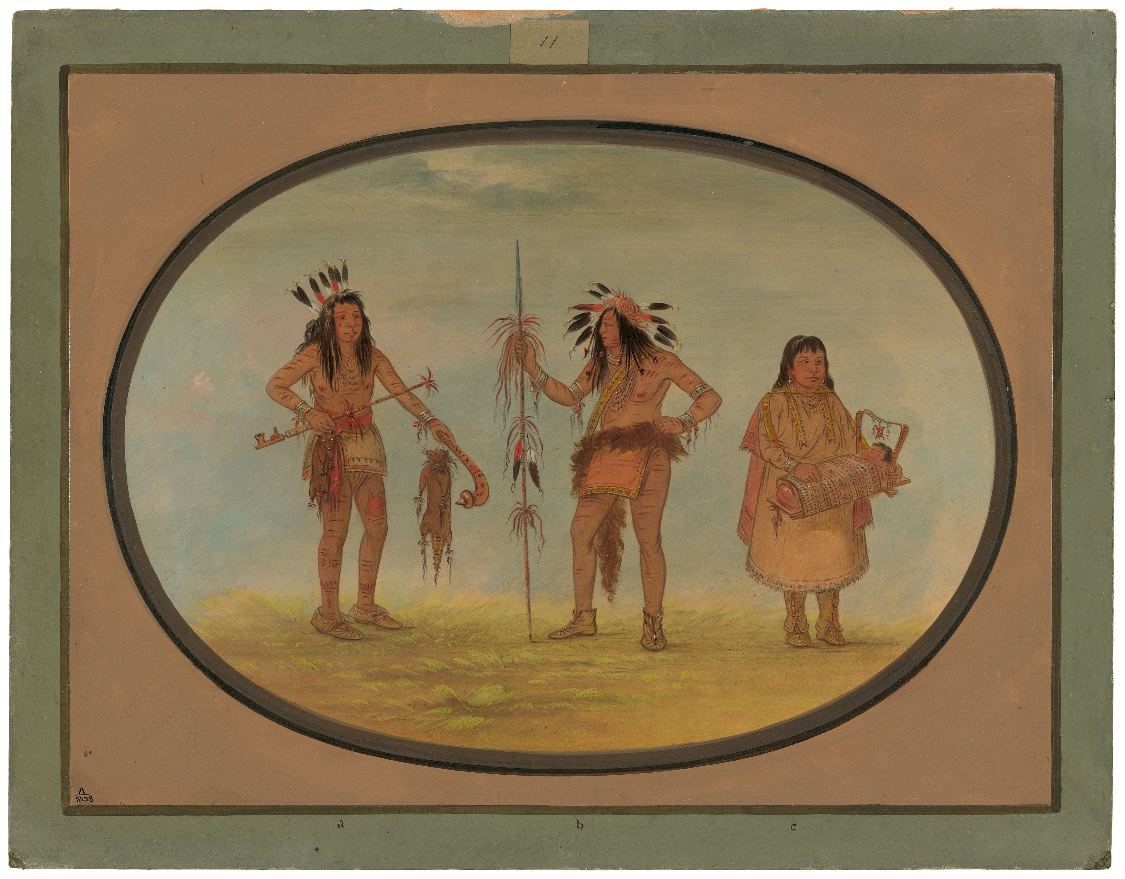 Deux guerriers ojibbeway et une femme - George Catlin