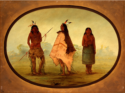 Deux guerriers apaches et une femme - George Catlin