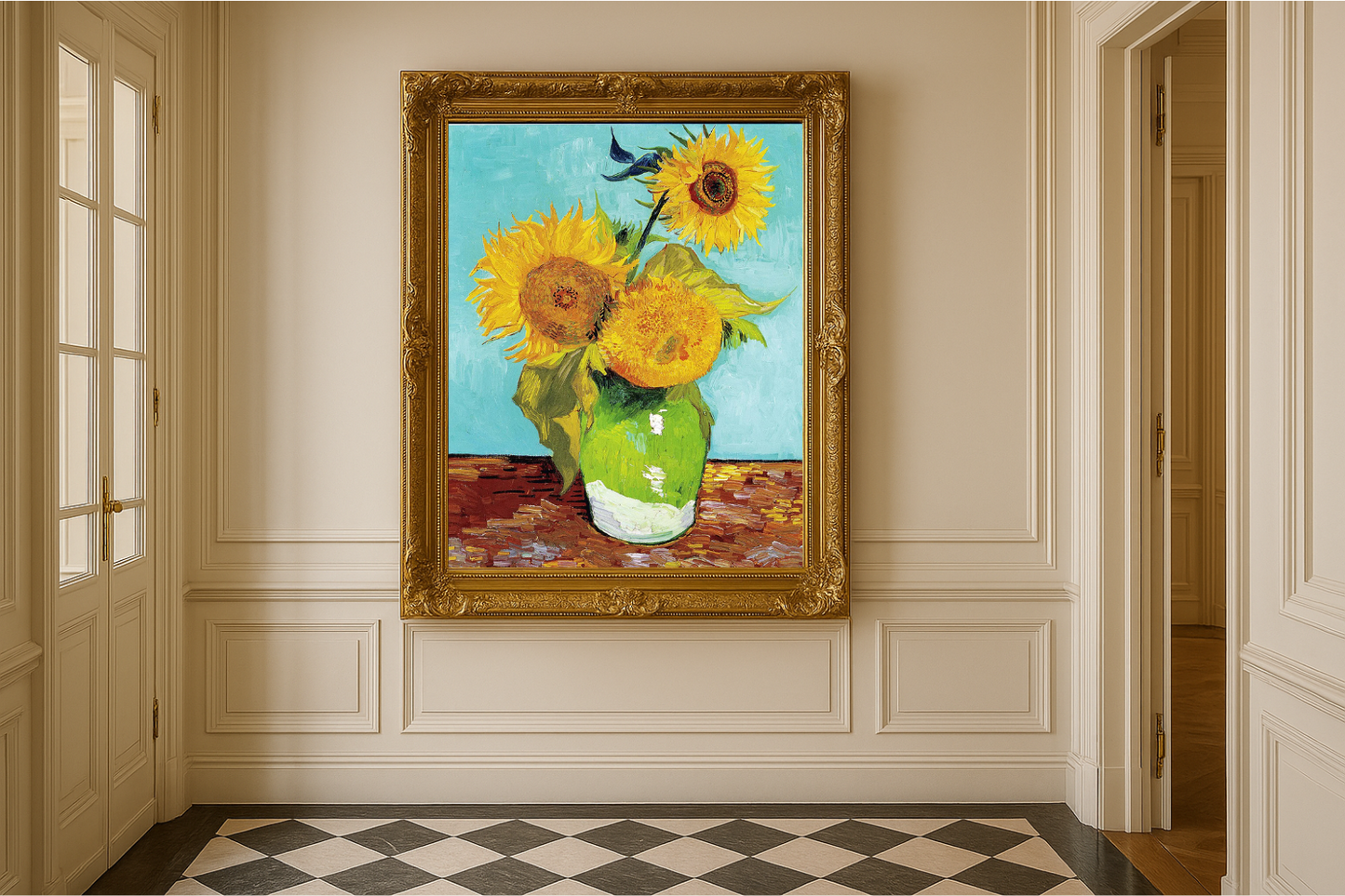 🌻 Girassóis (fundo turquesa) – Vincent van Gogh (1888)