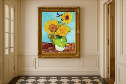 🌻 Girassóis (fundo turquesa) – Vincent van Gogh (1888)