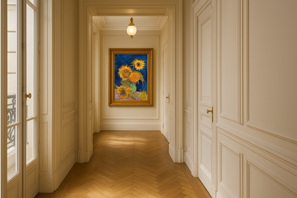 🌻 Girassóis (fundo azul royal) – Vincent van Gogh (1888)