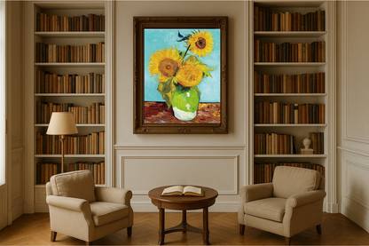 🌻 Girassóis (fundo turquesa) – Vincent van Gogh (1888)