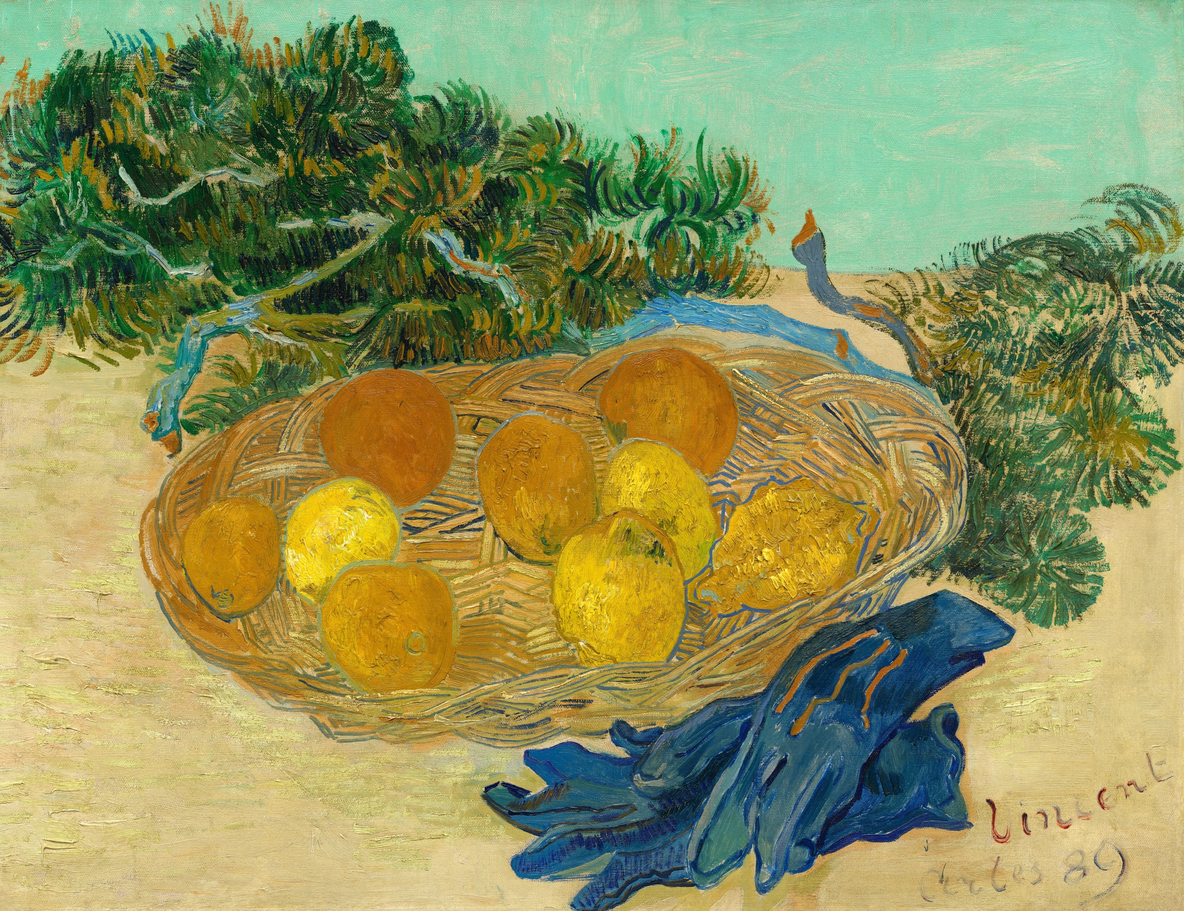 Reproduction du tableau « Nature morte d'oranges et de citrons avec des gants bleus - Vincent van Gogh » par Alpha Reproduction en peinture à l’huile