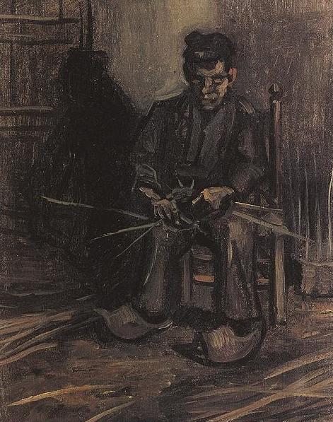 Reproduction du tableau « Paysan fabriquant un panier - Vincent van Gogh » par Alpha Reproduction en peinture à l’huile