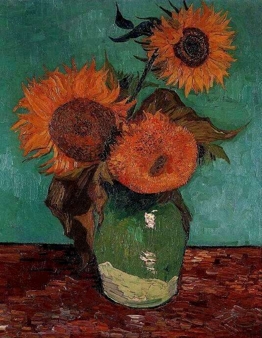 🌻 Vaso com Três Girassóis – Vincent van Gogh (1888)