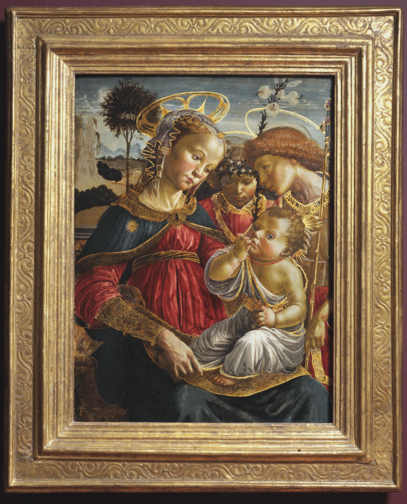 A Virgem, São João Batista e um anjo adorando o Menino Jesus - Sandro Botticelli