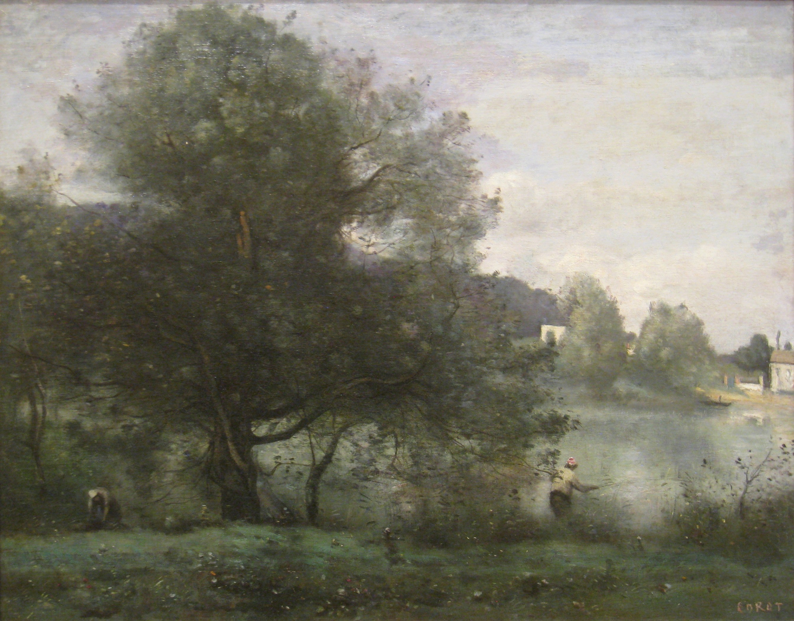 Ville-d'Avray. Un pêcheur au bord de l'étang - Jean-Baptiste Camille Corot