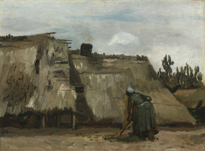 Uma camponesa cavando em frente ao seu chalé - Vincent van Gogh