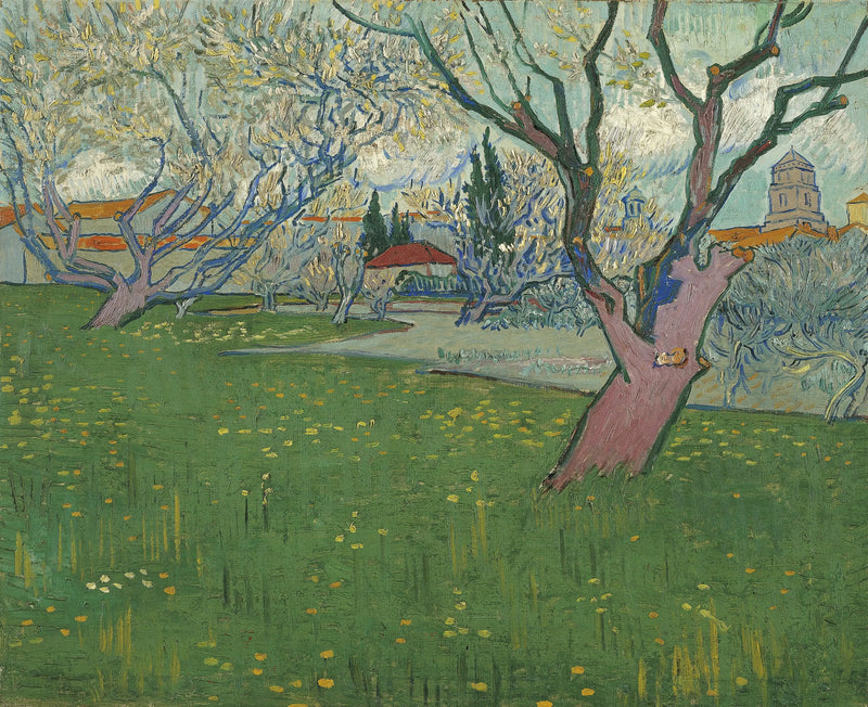 Pomares em flor, vista de Arles - Vincent van Gogh