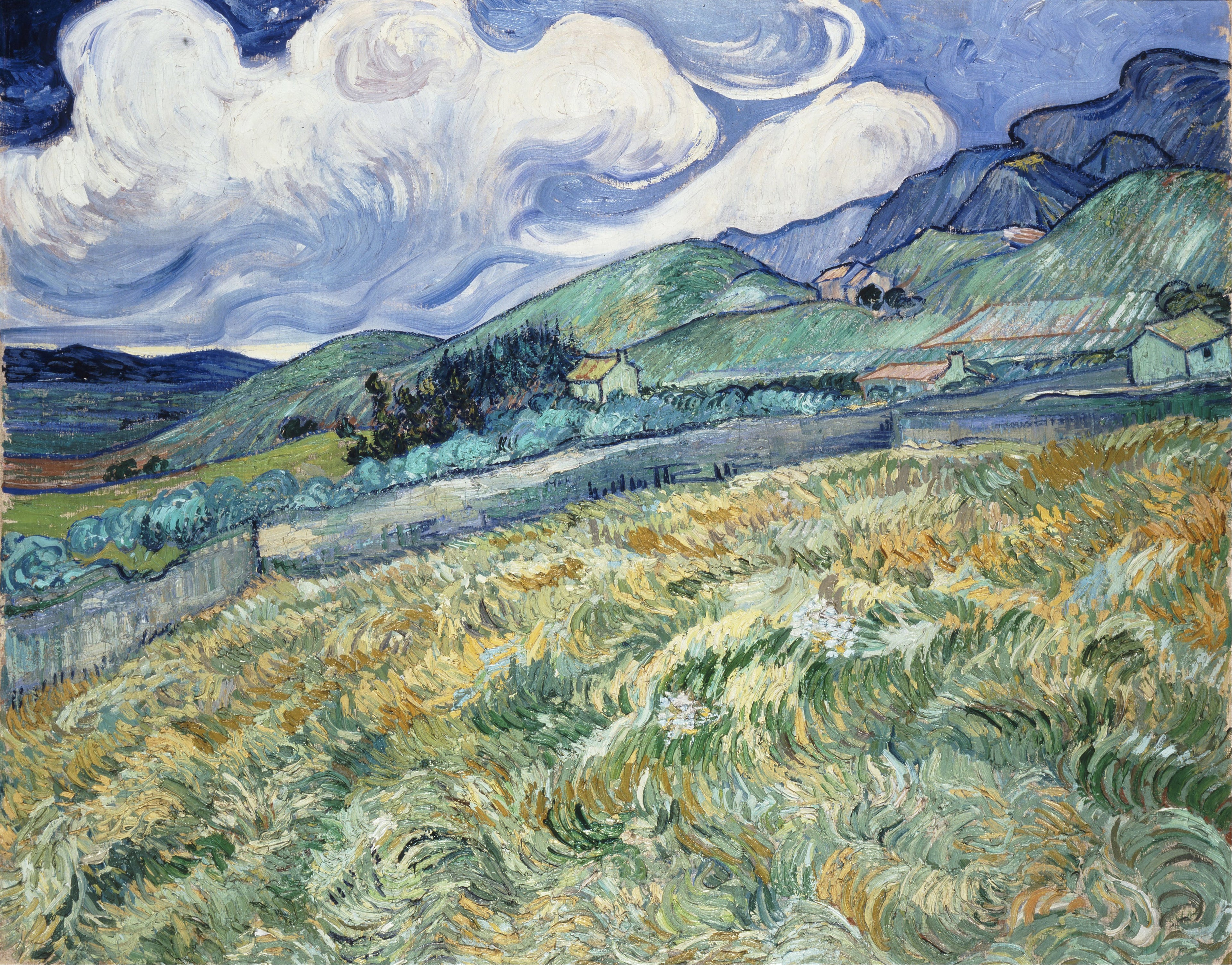 Reproduction du tableau « Paysage de montagne derrière l'hôpital Saint-Paul - Vincent van Gogh » par Alpha Reproduction en peinture à l’huile