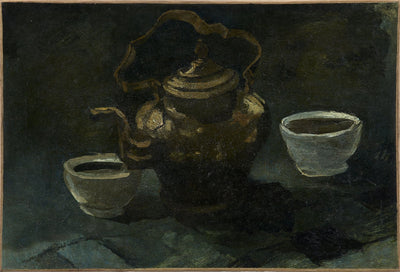 Natureza morta, cafeteira de cobre e duas tigelas brancas - Vincent van Gogh