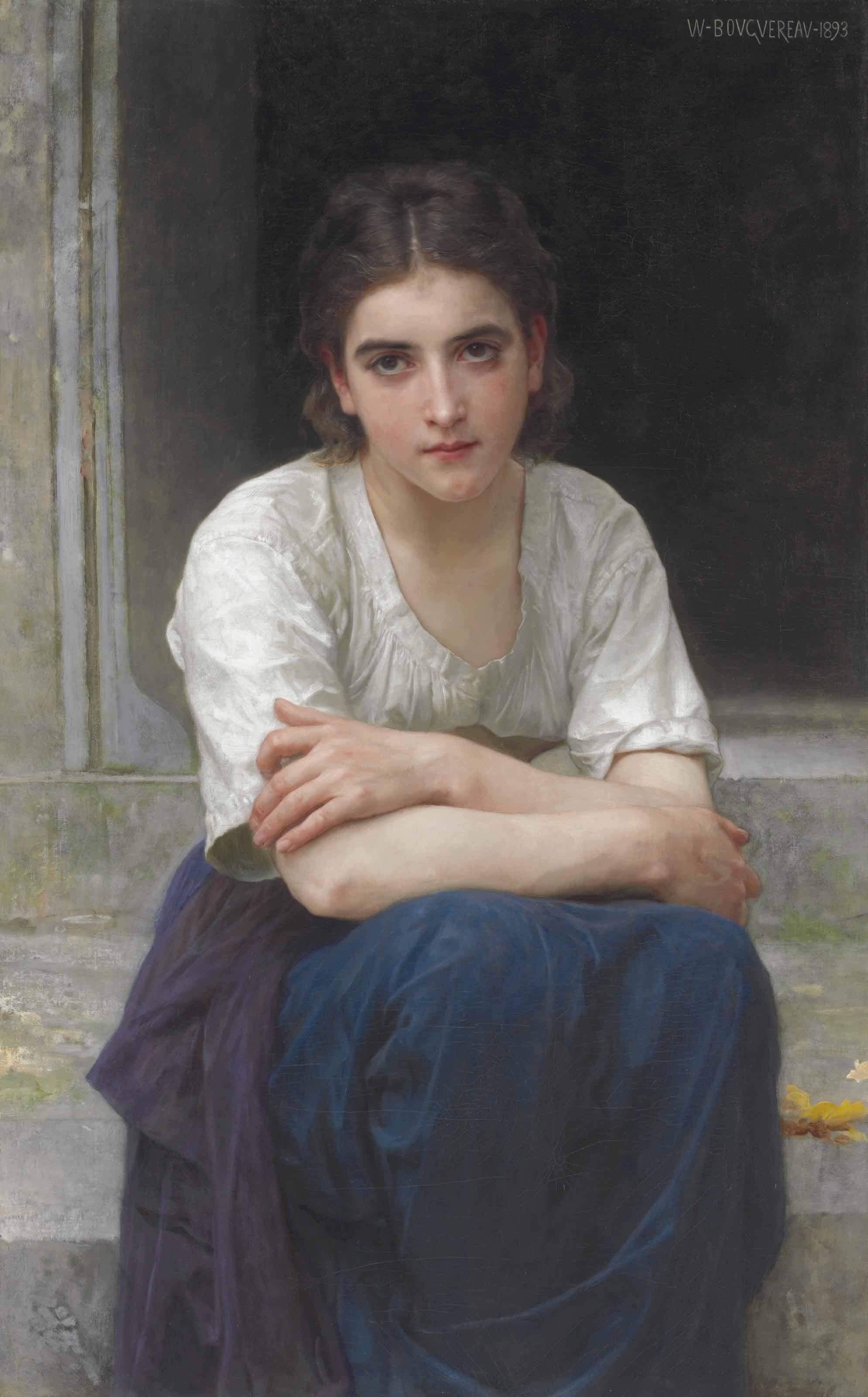 Reproduction du tableau « Rêverie sur le Seuil - Bouguereau » par Alpha Reproduction en peinture à l’huile