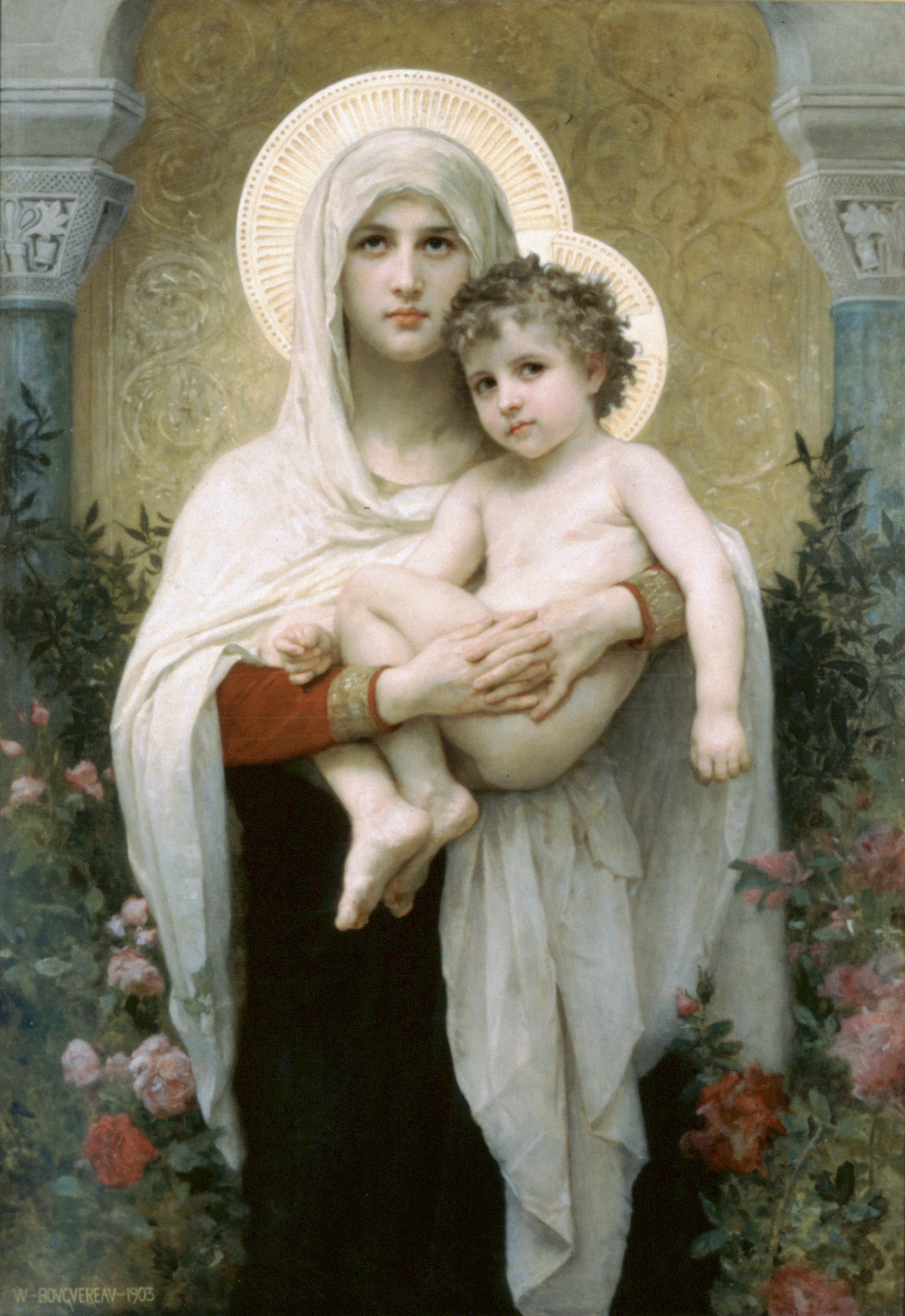 Reproduction du tableau « La Madone aux roses - Bouguereau » par Alpha Reproduction en peinture à l’huile