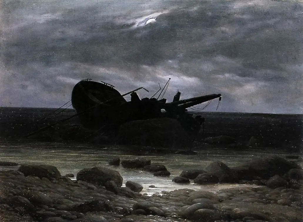 Reproduction du tableau « Épave au clair de lune - Caspar David Friedrich » par Alpha Reproduction en peinture à l’huile