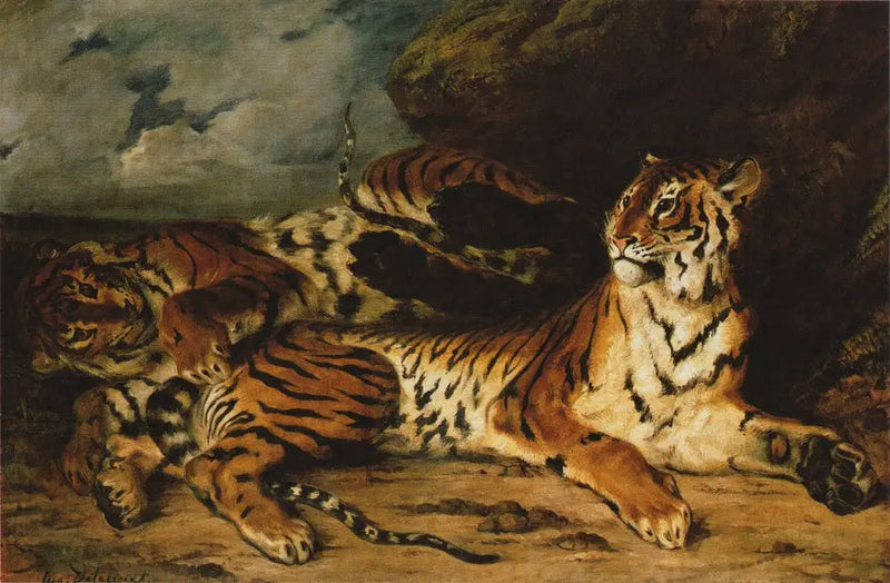 Jovem Tigre brincando com sua mãe - Eugène Delacroix