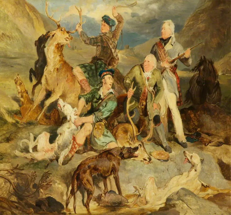À conquista do cervo: O duque de Atholl com os caçadores - Edwin Henry Landseer