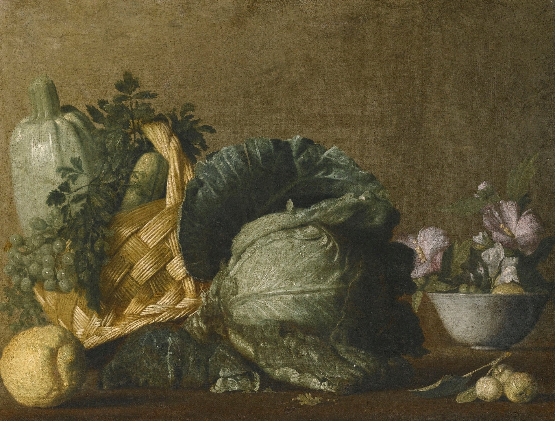 A Still Life with a Marrow, a Courgette and Grapes - Bernardo Strozzi image 1 reproduction d’œuvre d’art à l’huile