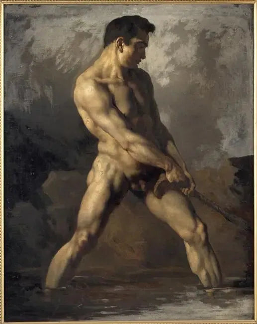 Academia de homem em pé, puxando uma corda - Théodore Géricault