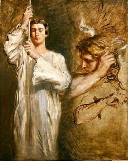 Acolyte portador de cruz e figura de anjo - Théodore Chassériau