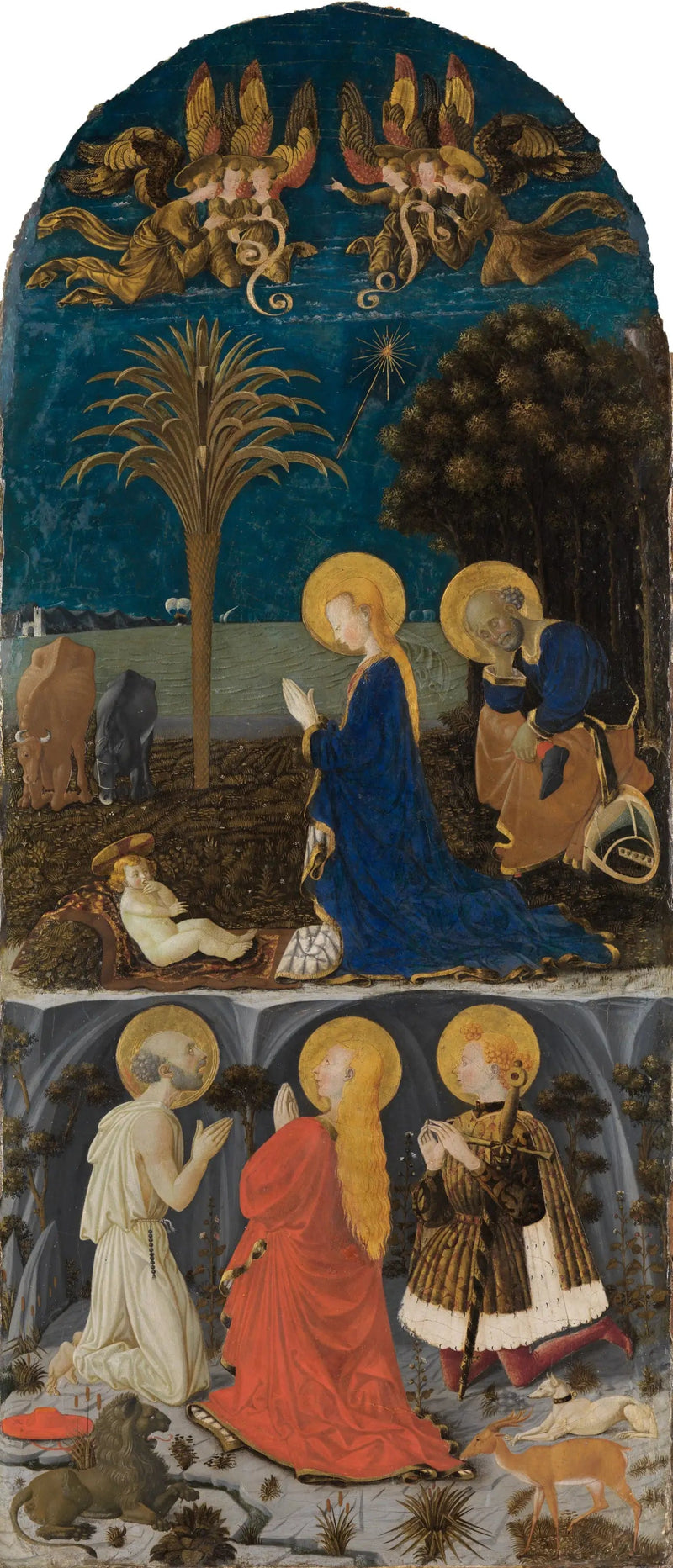 Adoração do Menino com os santos Jérôme, Maria-Madalena, Eustache e Julien - Paolo Uccello