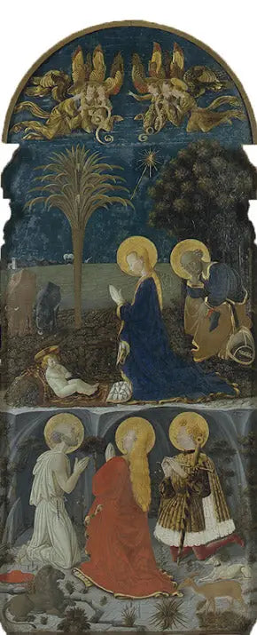 Adoração do Menino Jesus com São Jerônimo, Santa Maria Madalena e Santo Eustáquio - Paolo Uccello