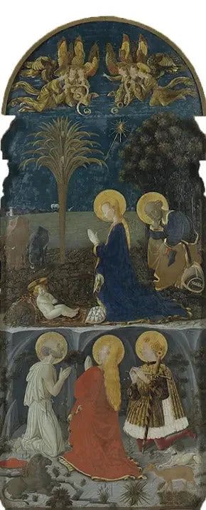 Adoração do Menino Jesus com São Jerônimo, Santa Maria Madalena e Santo Eustáquio - Paolo Uccello
