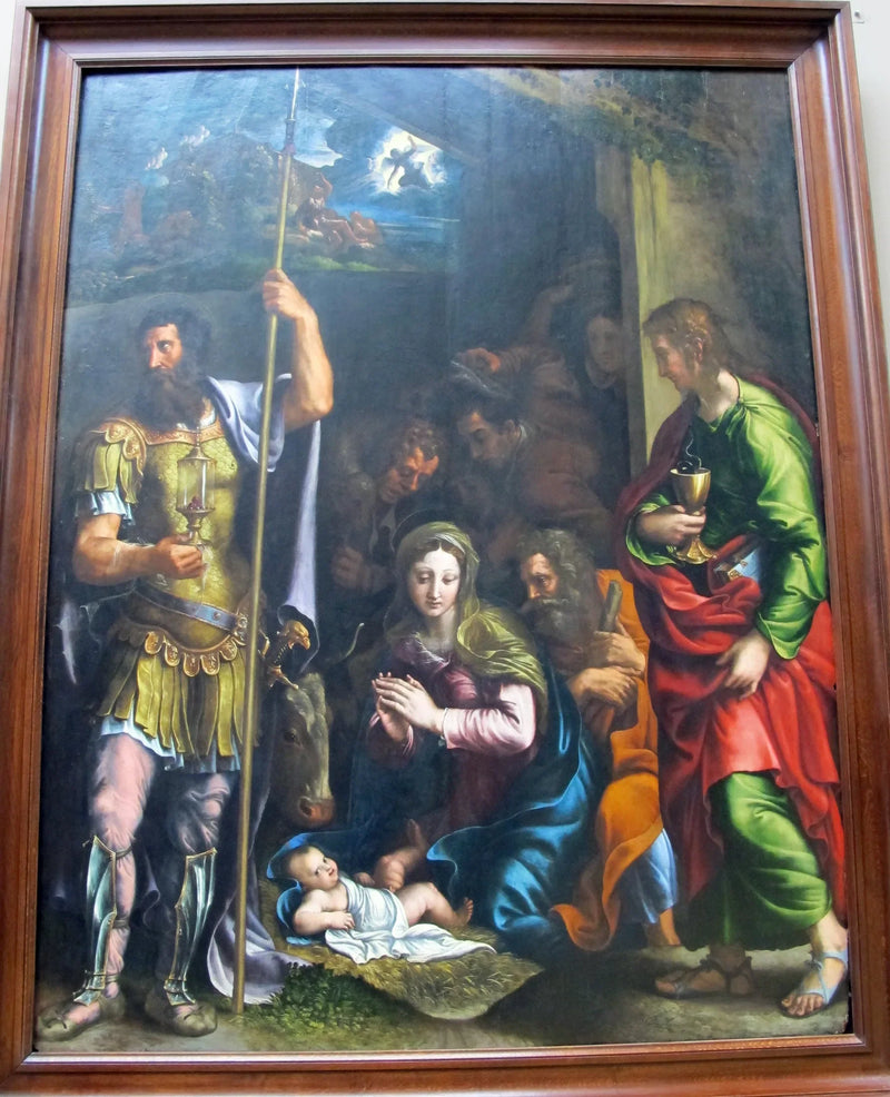 Adoration des bergers avec saint Longin et saint Jean l'Évangéliste - Giulio Romano