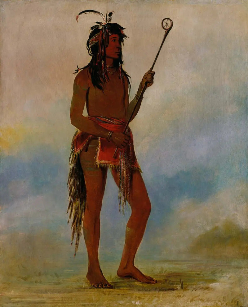 Ah-nó-je-nahge, Aquele que fica de ambos os lados, um jogador de bola distinto - George Catlin