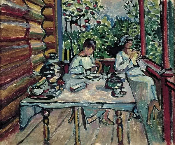 Akhtyrka, Nina e Tatiana no alpendre - Vassily Kandinsky