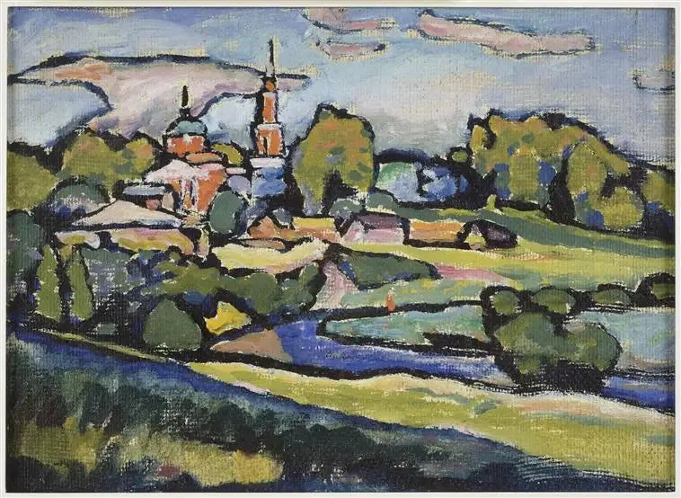 Akhtyrka, paisagem com a igreja vermelha - Vassily Kandinsky