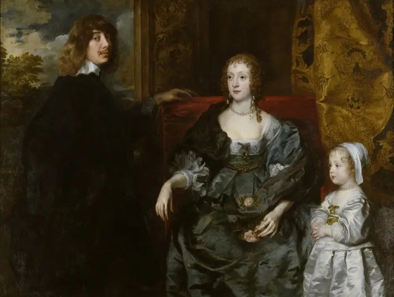 Algernon Percy, 10º conde de Northumberland (1602-1668), sua primeira esposa Lady Anne Cecil (falecida em 1637) e sua filha, Lady Catherine Percy (1630-1638) - Antoine van Dyck