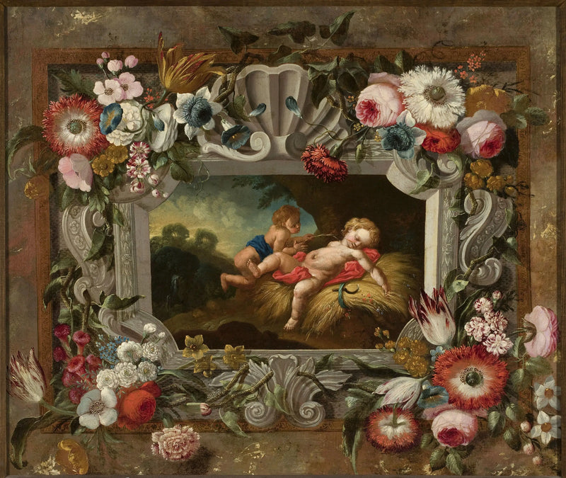 Alegoria do verão em um círculo de flores - François Boucher