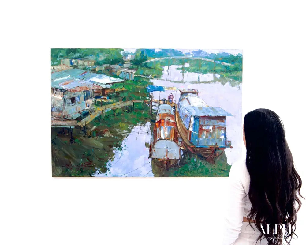 Alongside the river at Ayutthaya – Somchai | 80 x 120 cm Reproductions de tableaux à la peinture à l’huile