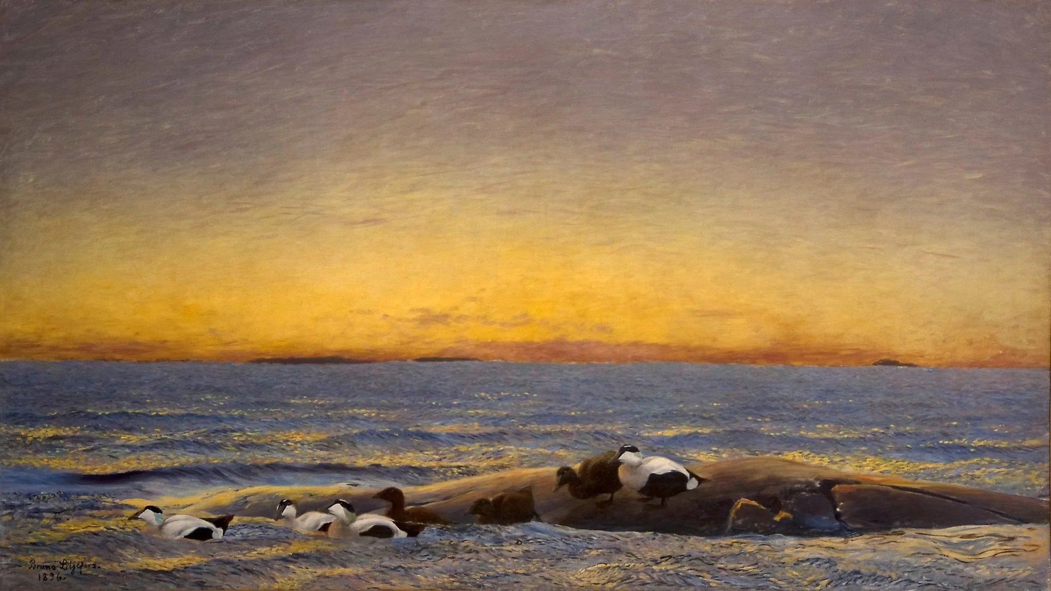 Ambiance matinale au bord de la mer - Bruno Liljefors image 1 copie de tableau peinte à la main