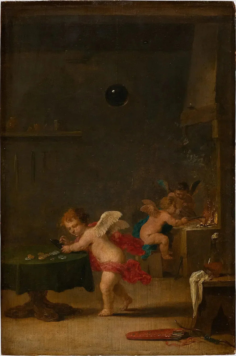 Amoretti no ateliê de um alquimista - David Teniers Júnior