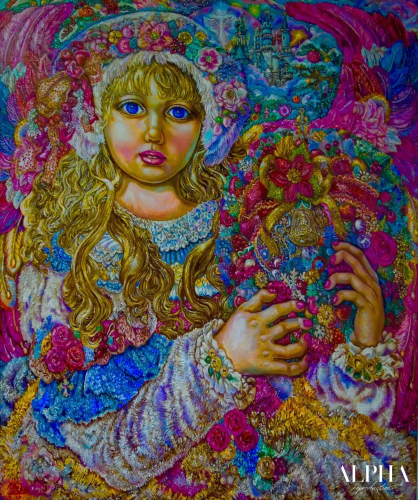 An angel of the Christmas wreath - Yumi Sugai Reproductions de tableaux à la peinture à l’huile