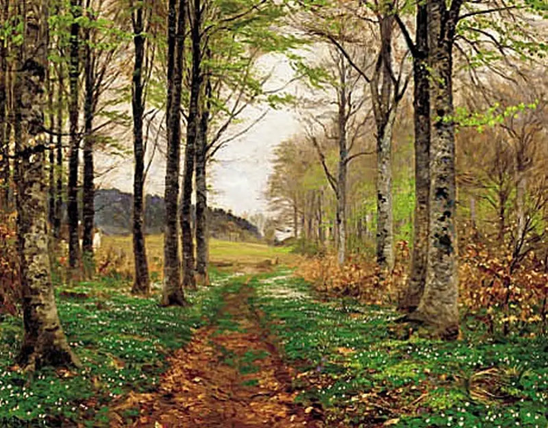 Anêmonas em uma floresta na primavera. - H. A. Brendekilde