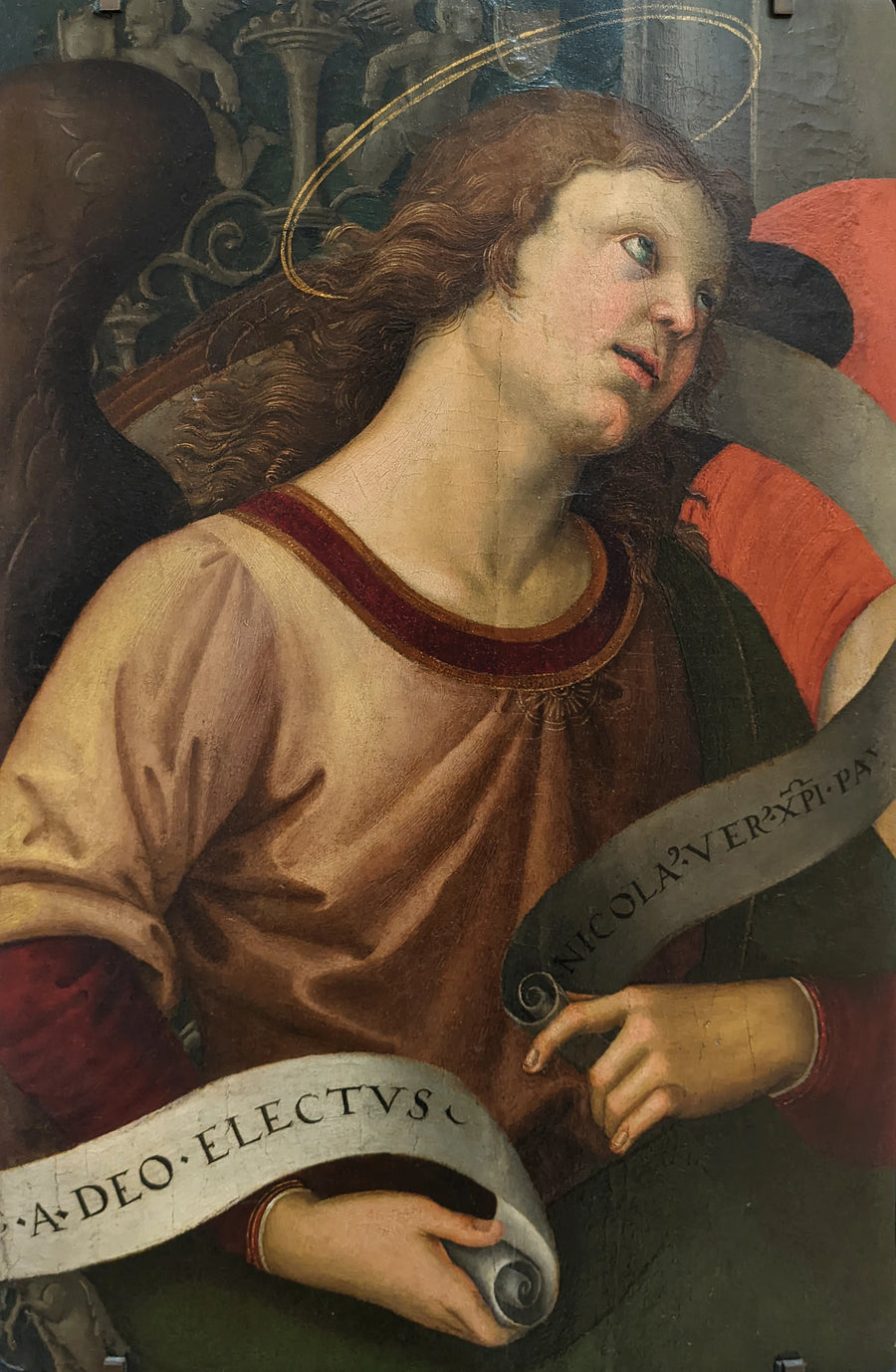 Ange tenant un phylactère du retable Baronci de Raphaël, musée du Louvre – reproduction peinture à l’huile sur toile