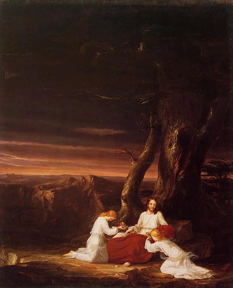 Anjos se dedicando a Cristo na natureza - Thomas Cole