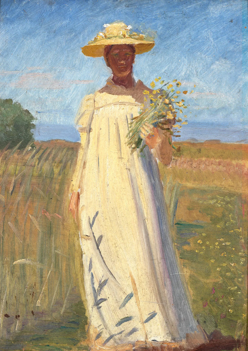 Anna Ancher revenant du terrain. Croquis. - Michael Peter Ancher