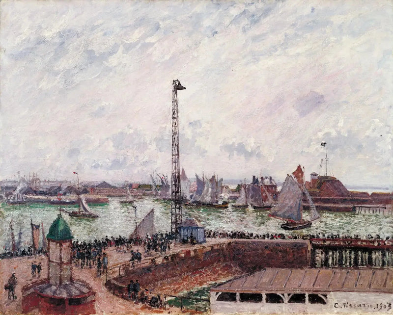 Anse dos pilotos, Le Havre, manhã, tempo cinza, nebuloso - Camille Pissarro