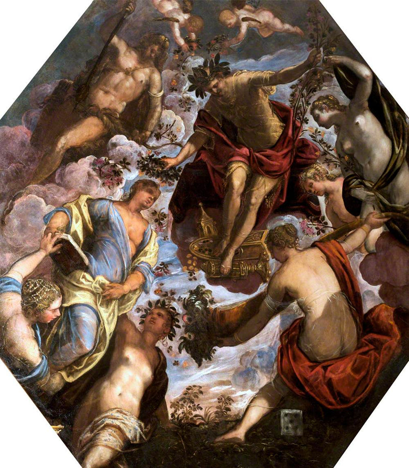 Apollon coroando um poeta, na presença de Hércules e de quatro outras mulheres. - Jacopo Tintoretto