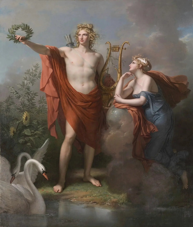 Apollon, Deus da Luz, da Eloquência e das Belas Artes, acompanhado de Urânia, Musa que preside à Astronomia - Charles Meynier