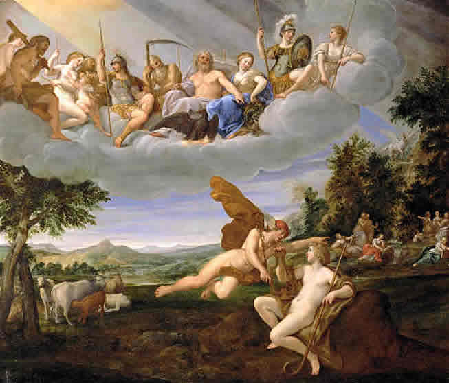 Apollon et Mercure ou l'Allégorie de l'Air - Francesco Albani image 1 reproduction artisanale de tableau