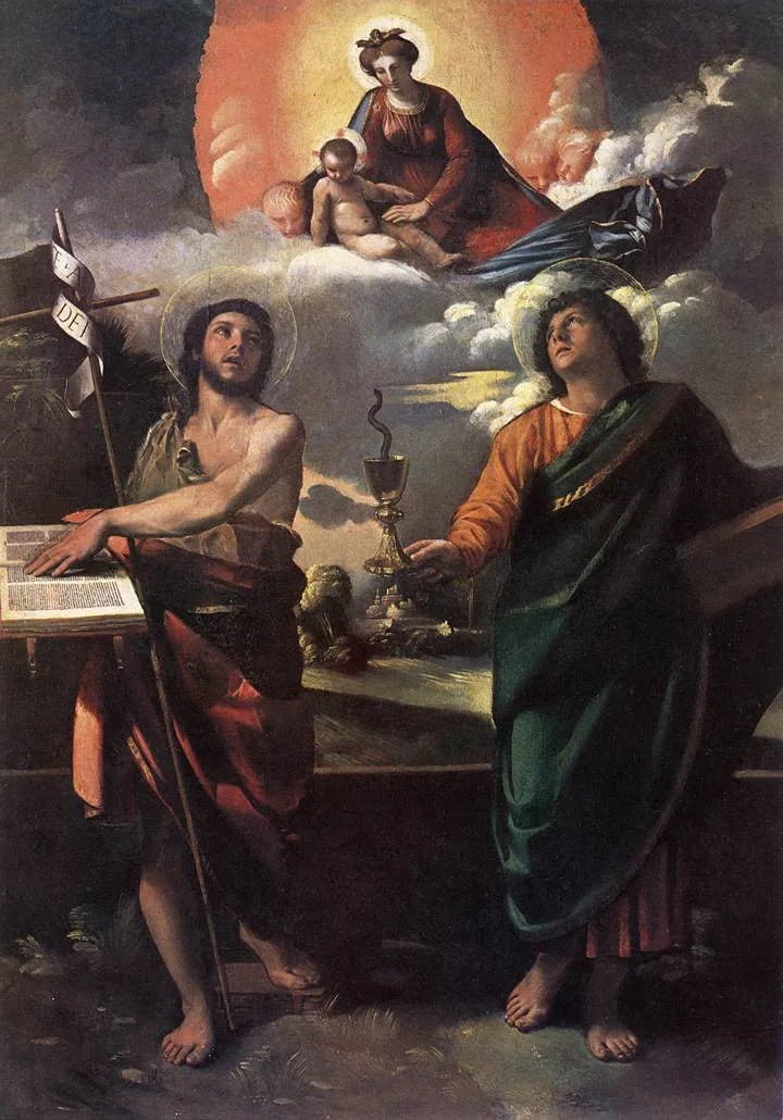 Apparition de la Vierge à l'Enfant aux saints Jean le Baptiste et l'Évangéliste - Dosso Dossi image 1 reproduction réalisée par Alpha Reproduction